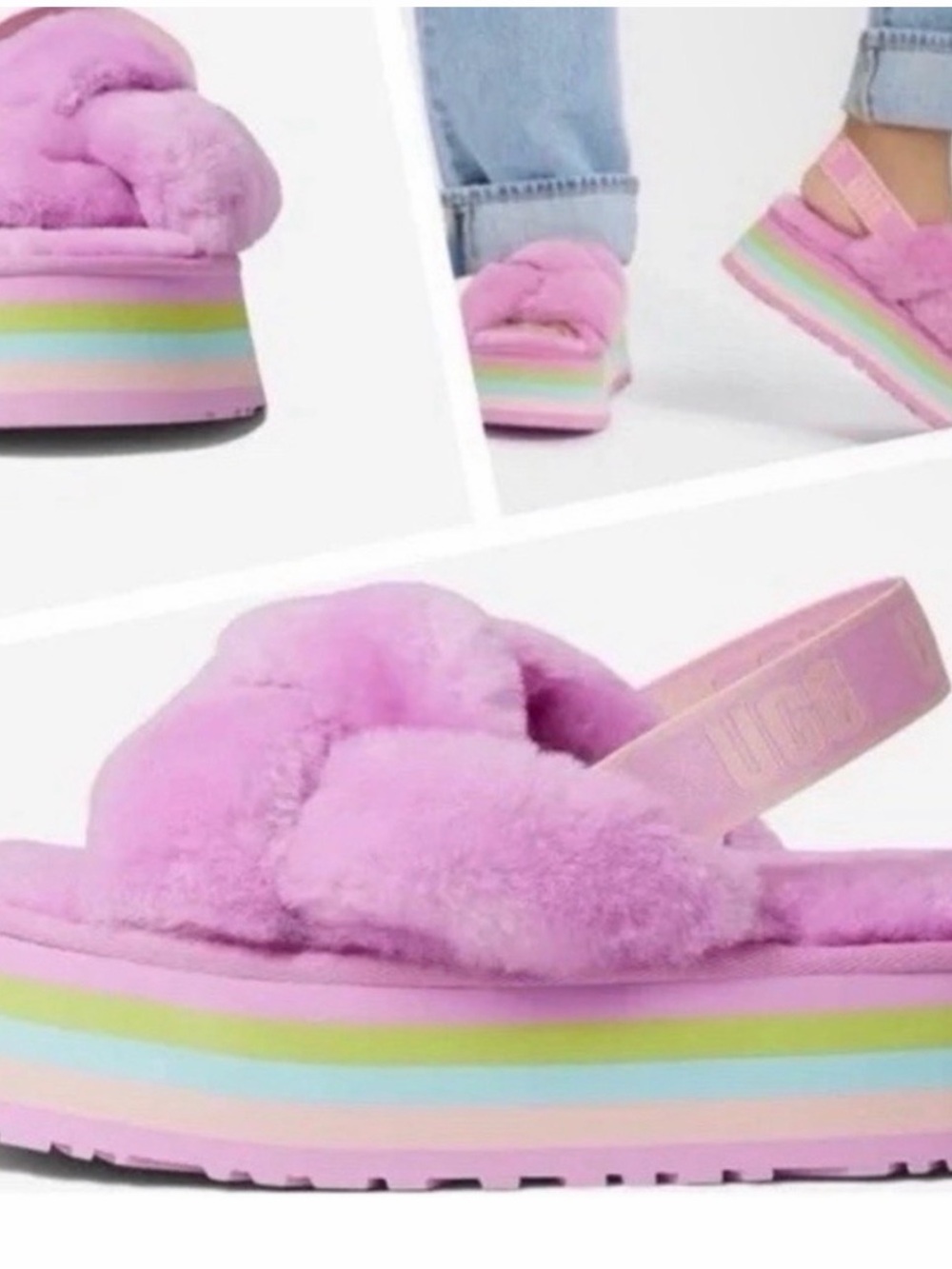 UGG platform Pink Plush Fluffy Slide Sandal
